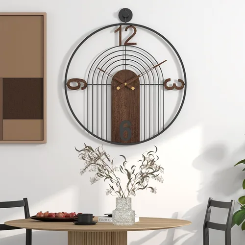 Miniatura 7 de Reloj de Pared Moderno Grande con Esfera de Nogal, Marco de Madera y Metal, Relojes de Pared Silenciosos Sin Tic Tac, Decoración para Sala de Estar