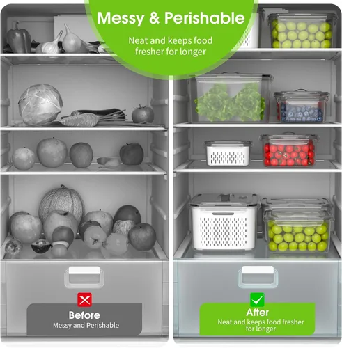 Miniatura 7 de BOICHU Recipientes de almacenamiento de frutas para refrigerador, 5 tamaños de bayas, para refrigerador, mantiene fresco con coladores y tapas