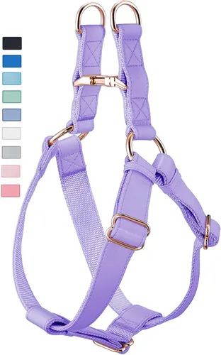 Miniatura 16 de Arnés de Cuero Suave Sin Tirones para Perro - Arnés Ajustable de Paso para Perro con Hebilla de Metal Resistente de Oro Rosa, Chalecos Halter