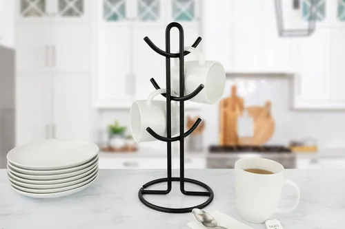 Miniatura 6 de Spectrum Euro Modern - Soporte para tazas de café, tazas de café, tazas de té de espresso, organizador de cocina, árbol de taza de pie para 6 tazas