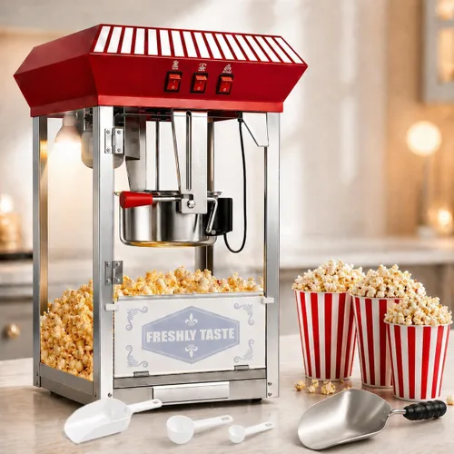 Miniatura 17 de Máquina comercial de palomitas de maíz de 12 onzas, 850 W, máquina de palomitas de maíz de cine, máquina de maíz de mesa roja con control de 3 Rojo