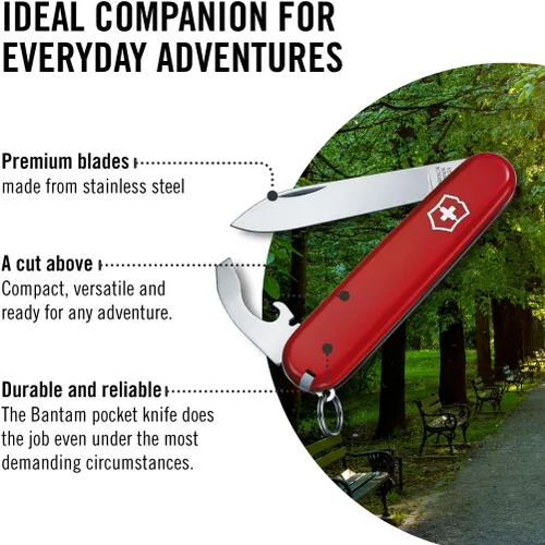 Miniatura 5 de Victorinox Bantam Swiss Army Cuchillo de bolsillo de 8 funciones fabricado en Suiza con hoja grande, abridor de botellas y destornillador - rojo