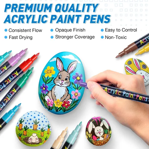 Miniatura 5 de JR.WHITE Juego de 18 rotuladores de pintura acrílica de punta extrafina, punta fina de 0.028 in para decoración de huevos de Pascua, pintura roca