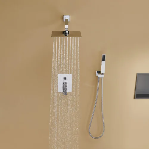 Miniatura 3 de Juego de combinación de ducha de lluvia de 10 pulgadas con llave de montaje en pared cromada, juego de grifos de baño con cabezal de ducha de lluvia