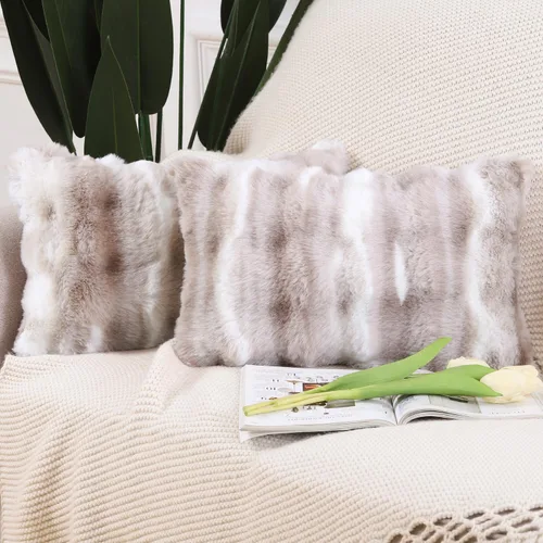 Miniatura 9 de MADIZZ Paquete de 2 fundas de almohada gruesas de felpa de lana sintética, suaves y bohemias, lujosas fundas de cojín para sofá, dormitorio, sala