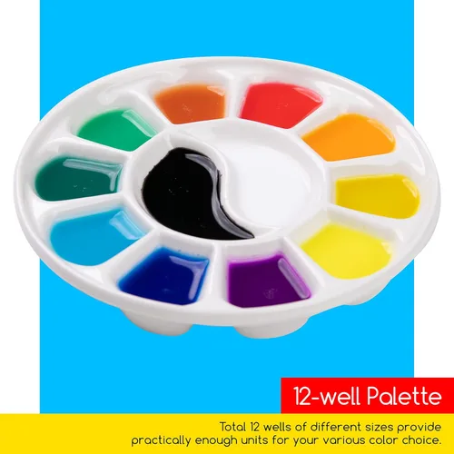 Miniatura 4 de MEEDEN Paleta de pintura de acuarela de porcelana redonda de 12 pozos para acuarela gouache pintura al óleo acrílica, 7 pulgadas