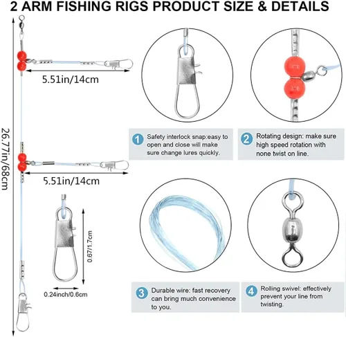 Miniatura 2 de YOTO Líderes de pesca, aparejo de aparejos de agua salada con broche giratorio, equipo de alambre de pesca de alta resistencia para señuelos cebo