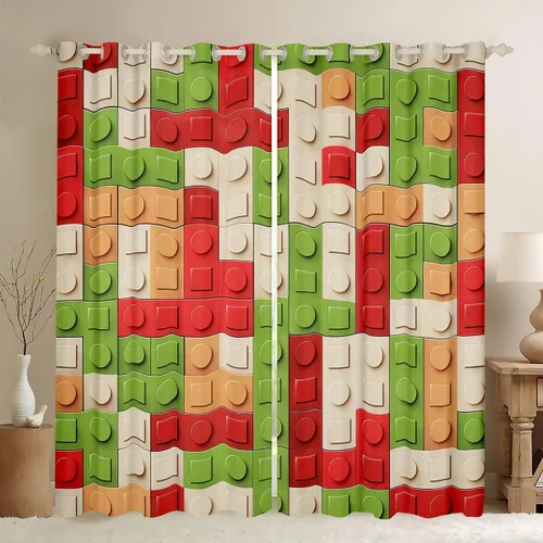 Miniatura 9 de Feelyou Cortinas de ventana de bloque de construcción para dormitorio, 38 pulgadas de ancho x 45 pulgadas de largo, 2 paneles de estilo ladrillo