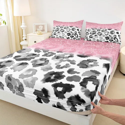 Miniatura 11 de Juego de sábanas con estampado de manchas de piel de cheetah abstracto, sábana bajera tamaño individual para niños, niñas y mujeres, decoración