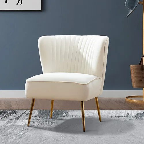 Miniatura 16 de Tina's Home Silla decorativa de terciopelo sin brazos, silla auxiliar pequeña tapizada moderna con patas doradas, cómoda y bonita silla con respaldo