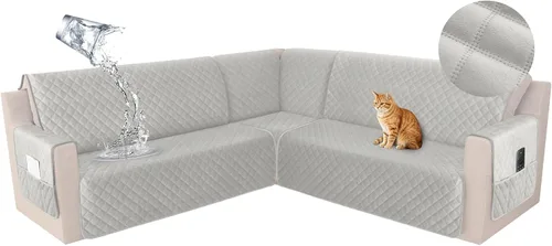 Miniatura 12 de HDCAXKJ Funda seccional de esquina impermeable para sofá de terciopelo en forma de L, fundas para sofá para mascotas, perros, suaves, resistentes