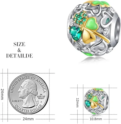 Miniatura 2 de Abalorio de trébol de la suerte para pulseras Pandora plata de ley 925 cuentas de trébol de cuatro hojas para pulseras y collares para mujeres
