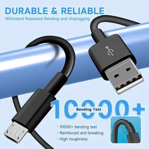 Miniatura 5 de 10ft 3M Micro USB Cable, Charging and Data Transfer, Micro USB Power Cord for Wyze Cam YI Camera Nest Cam Blink Netvue Kasa Cam Cloud Camera Furbo