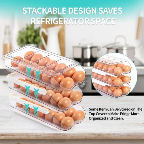 Miniatura 4 de RoskDeewat Soporte para Huevos para Refrigerador, Contenedor de Huevos con Rodamiento Automático para Refrigerador, Organizadores Apilables