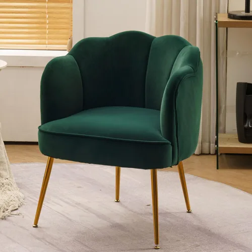 Miniatura 2 de Silla decorativa de terciopelo moderna con patas de metal, acogedora y suave, tapizada, para sala de estar, dormitorio (verde oscuro)