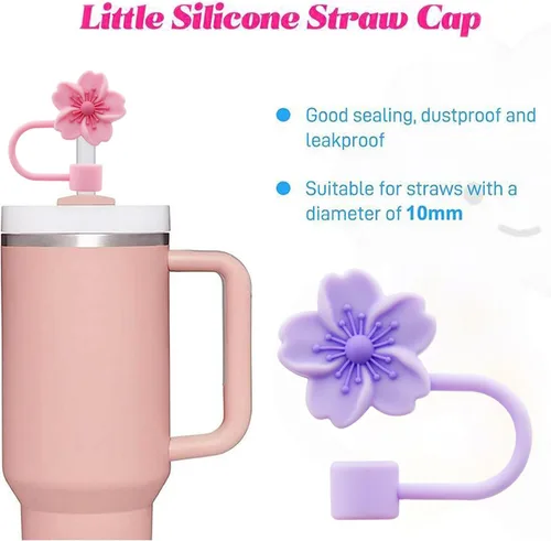 Miniatura 5 de Tapa de silicona con flores para pajita de vaso Stanley, 10 mm 0.4 pulgadas, tapas reutilizables, regalo para decoración de fiesta 4 piezas flor
