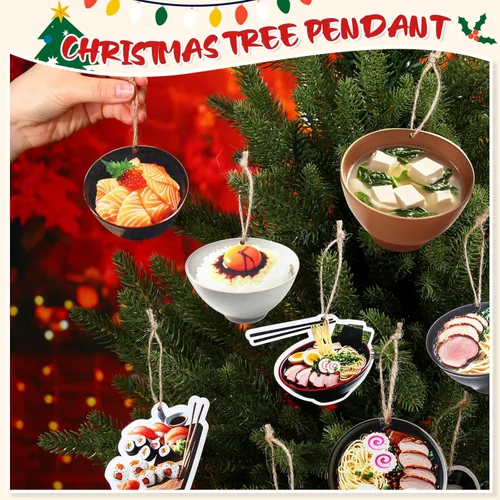 Miniatura 4 de Paquete de 36 adornos de Navidad para taza de comida de ramen de madera, regalo de ramen, rollo de sushi, decoración tradicional japonesa