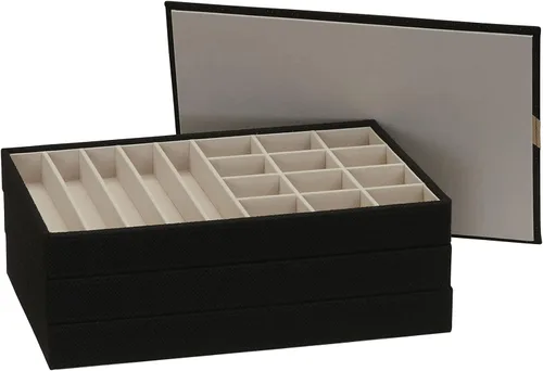 Miniatura 2 de Household Essentials Organizador de joyas negro apilables con tapa extraíble