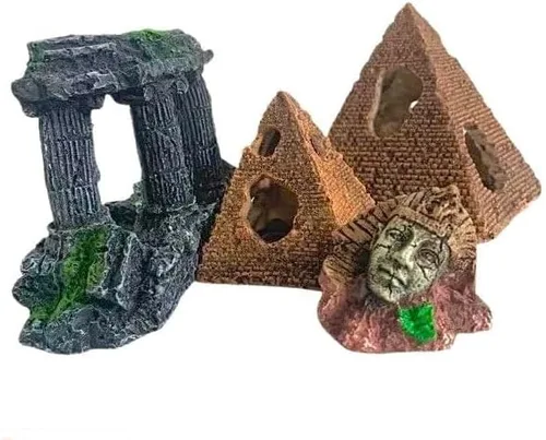 Aquairum - Decoración egipcia con cabeza de pirámide, figura de esfinge, resinas de pilares, patrimonio antiguo hundido, decoraciones de pecera,