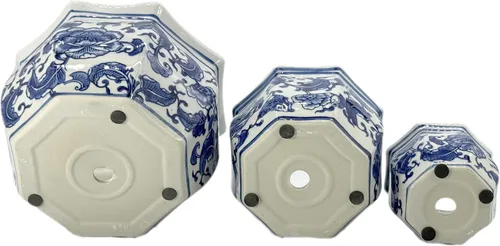 Miniatura 7 de Galt International Macetas de jardín decorativas de porcelana de cerámica con diseño floral azul y blanco, diseño chino asiático - Juego de 3