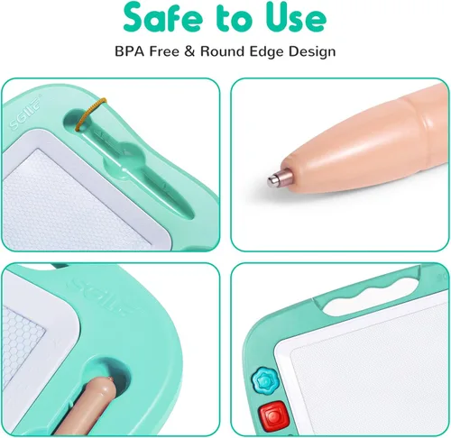 Miniatura 6 de SGILE -Pizarra magnética para dibujar grande de 4 colores y con 4 sellos, juguete para aprendizaje, regalo para niños mayores de 36 meses, 16x13