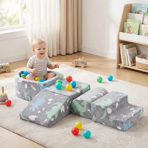 Tiita Juego de 5 piezas para escalar y gatear para bebés, bloque de escalada de espuma para niños con pozo de bolas pequeño, escalador suave para