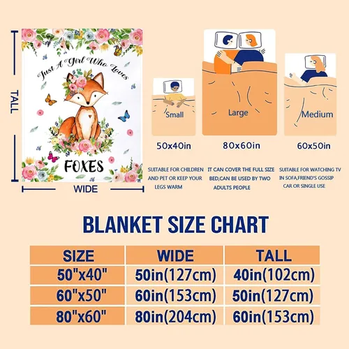 Miniatura 7 de Manta de franela con diseño de zorro con texto en inglés «Just A Girl Who Loves Fox», para cama, ropa de cama o sofá, regalos para niños, niñas
