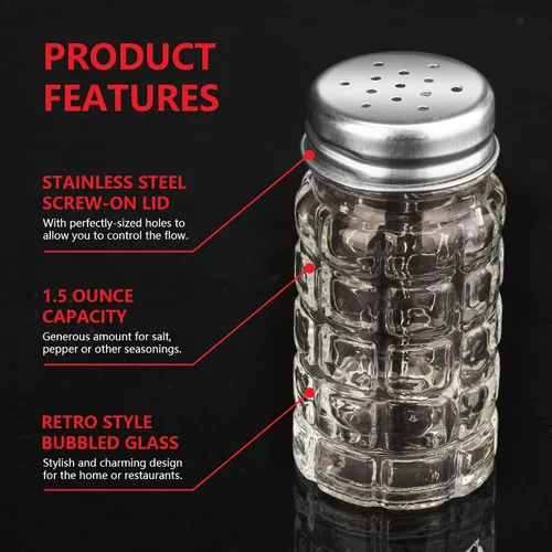 Miniatura 5 de Juego de 2 saleros y pimenteros retro de 1.5 onzas, estilo retro, de cristal transparente, para cocinas o restaurantes del hogar, 1.5 fl oz (2)