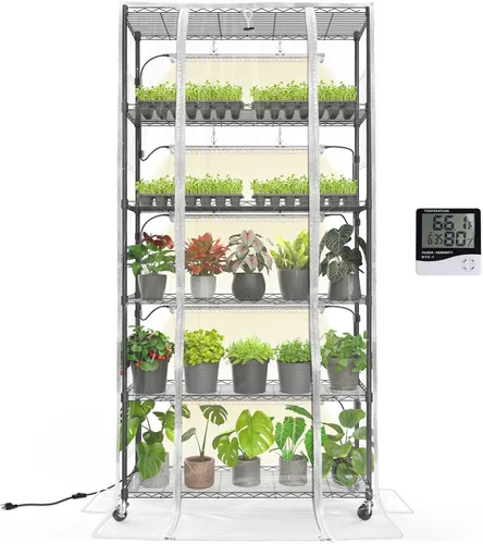 Miniatura 12 de Bstrip Invernadero de interior con luz de crecimiento, soporte para plantas con paquete de 4 luces para plantas de 24W de espectro completo, estante