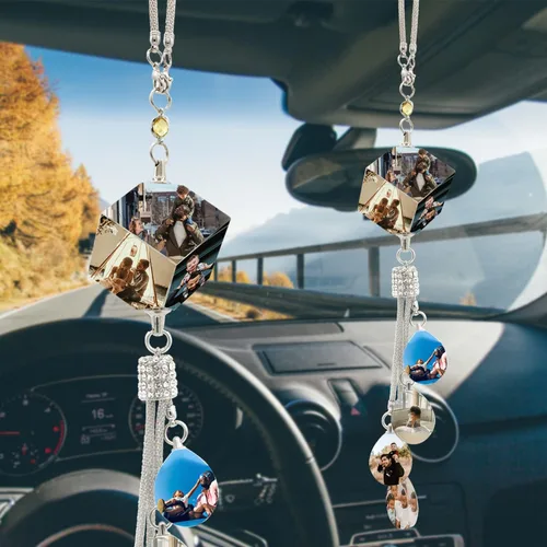 WERWAES Los accesorios personalizados personalizados del espejo retrovisor del coche personalizan el colgante colgante de cristal de la foto,