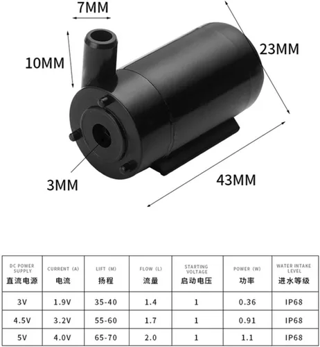 Miniatura 2 de Mini bomba de agua micro sumergible CC de 3 a 5 V para acuarios, pecera, estanque, fuente hidropónica, jardín (2 unidades, negro)