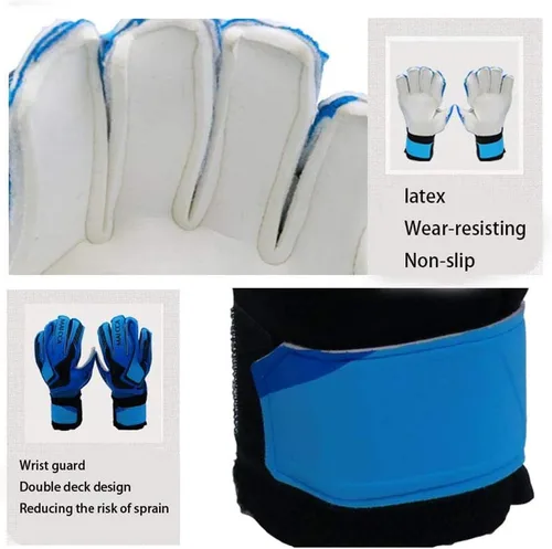Miniatura 4 de Guantes de portero de portero de fútbol para deportes al aire libre, protectores de dedos, talla 5-7, unisex, niños y jóvenes Azul