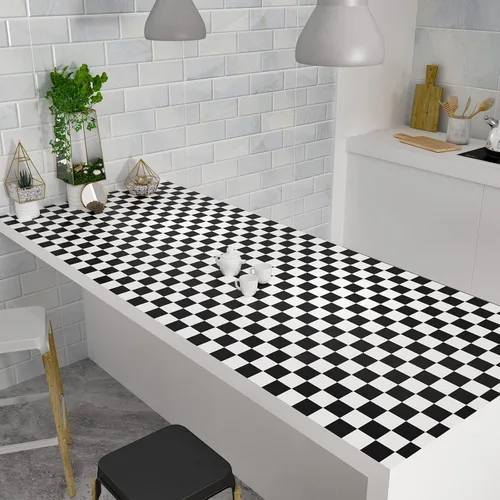 Miniatura 3 de VaryPaper Papel tapiz grueso a cuadros para despegar y pegar, papel tapiz blanco y negro de 15.7 x 78.7 pulgadas, autoadhesivo, impermeable, papel