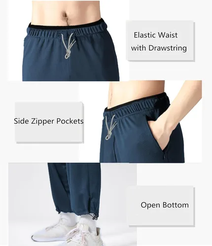 Miniatura 15 de Pantalones deportivos para hombre con bolsillos con cremallera, pantalones deportivos ligeros, pantalones de entrenamiento holgados atléticos