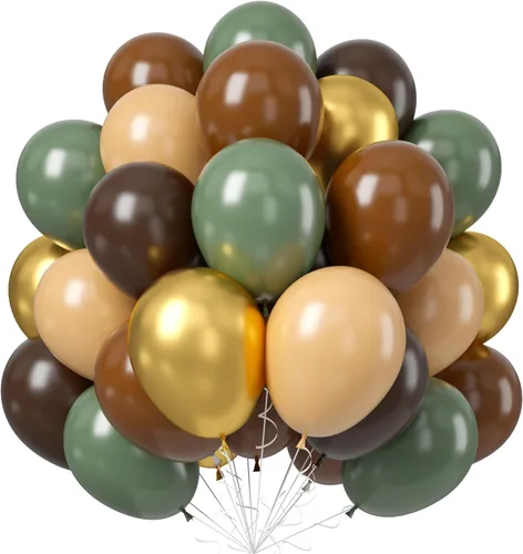 Miniatura 12 de Paquete de 60 globos azul polvoriento dorado, conjunto de globos de látex azul pizarra blanco arena verde azulado turquesa crema beige con confeti