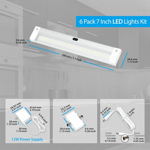Miniatura 7 de EShine Kit de iluminación LED activada por ondas manuales para debajo del gabinete, regulable, paquete de 6 unidades de 7 pulgadas, control