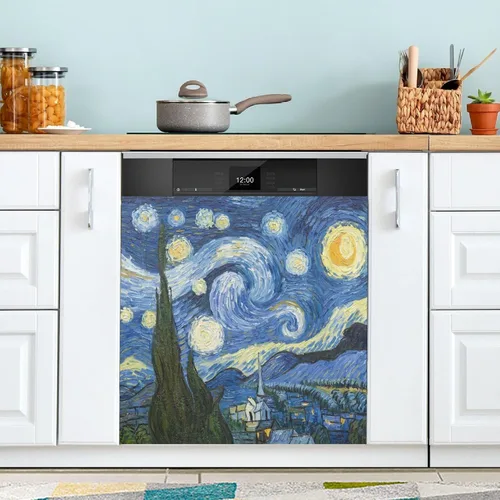 Miniatura 6 de Kigai Funda magnética para lavavajillas con diseño de búfalo blanco y negro, para puerta delantera, refrigerador, gabinete, cocina, Cuadros