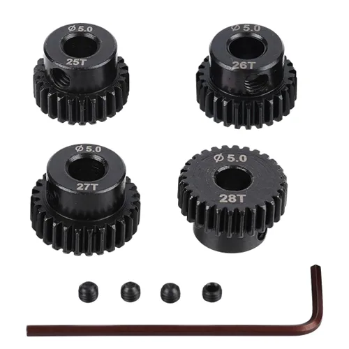 Engranaje de piñón de motor RC, 25T 26T 27T 28T 4pcs 48DP 0.197 in eje agujero motor piñón engranajes ajuste para Monster 1:10 escala RC camión
