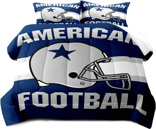 Miniatura 2 de LUVIVIHOME Juego de edredón de fútbol de 2 piezas, juego de edredón individual para niños, ropa de cama gris y azul marino, decoración de dormitorio