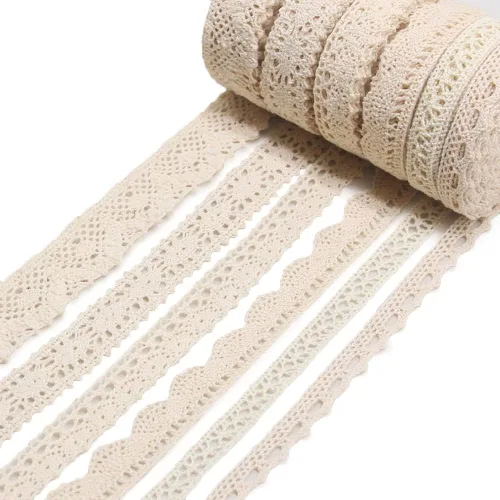 SEMINI Cinta de encaje vintage de 30 yardas, borde festoneado de ganchillo para decoración de boda, paquete de Navidad, suministros de costura para