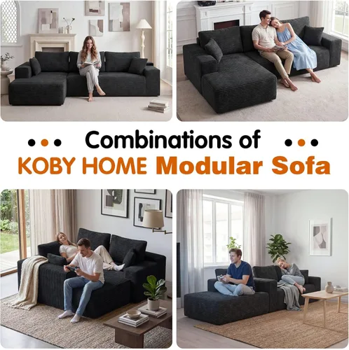 Miniatura 3 de Sofá seccional Cloud de 104 pulgadas con diván en forma de L, moderno sofá modular seccional de pana, sofás sin hueso para sala de estar y Negro