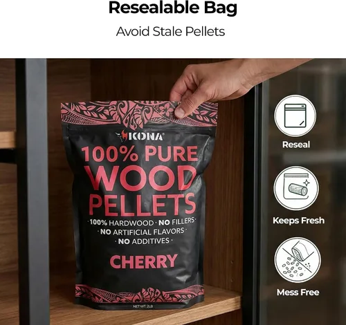 Miniatura 4 de Kona 100 % pellets de ahumador de cereza, destinados a la parrilla Ninja Woodfire al aire libre, bolsa resellable de 2 libras