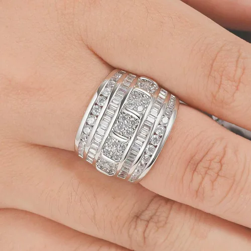 Miniatura 7 de Anillos de boda anchos para mujer, AAAAA, circonita cúbica, compromiso, eternidad, apilables, oro blanco, talla 5-10