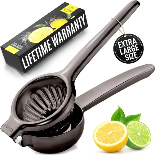 Miniatura 10 de Zulay Kitchen Exprimidor de limón de acero inoxidable, antideslizante, diseño ergonómico con cuenco exprimidor sólido y resistente, exprimidor negro
