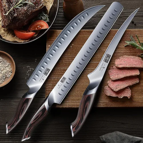 Miniatura 7 de HOSHANHO Juego de cuchillos de trinchar 3 piezas, juego de cuchillos japoneses de acero de alto carbono para rebanar brisket con mango ergonómico