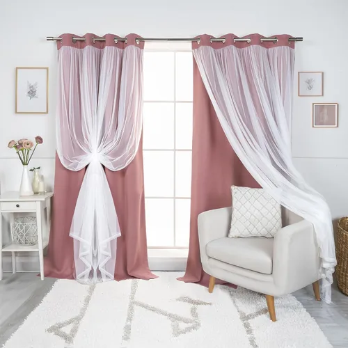 Miniatura 21 de Best Home Fashion Juego de 2 paneles de ventana de tul de encaje con aislamiento térmico y ojales de níquel de acero inoxidable para dormitorio