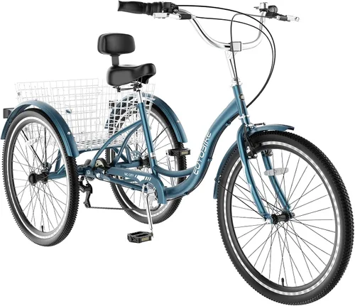 Miniatura 11 de MOONCOOL Triciclos para adultos de 3 ruedas y 7 velocidades, triciclos para adultos de 20/24/26 pulgadas, bicicleta de 3 ruedas con cesta para Plume