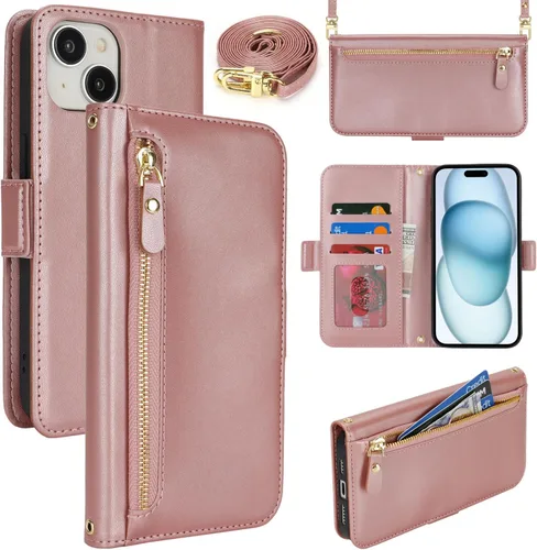 Miniatura 50 de Lipvina Funda tipo cartera para iPhone 12 Pro Max / 13 Pro Max para mujeres, bolsillo con cremallera, funda de teléfono de cuero PU con soporte