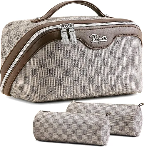 Miniatura 50 de BOYATU Bolsa organizadora de maquillaje de viaje, bolsa de cosméticos: Juego de 3 bolsas de maquillaje para mujeres con asa - Bolsas de aseo