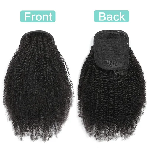 Miniatura 5 de Cola de Caballo con Cordón Afro Puff Cabello Humano Afro Rizado Crespo Cola de Caballo con Cordón 4C para Mujeres Negras Extensión de Cabello Humano
